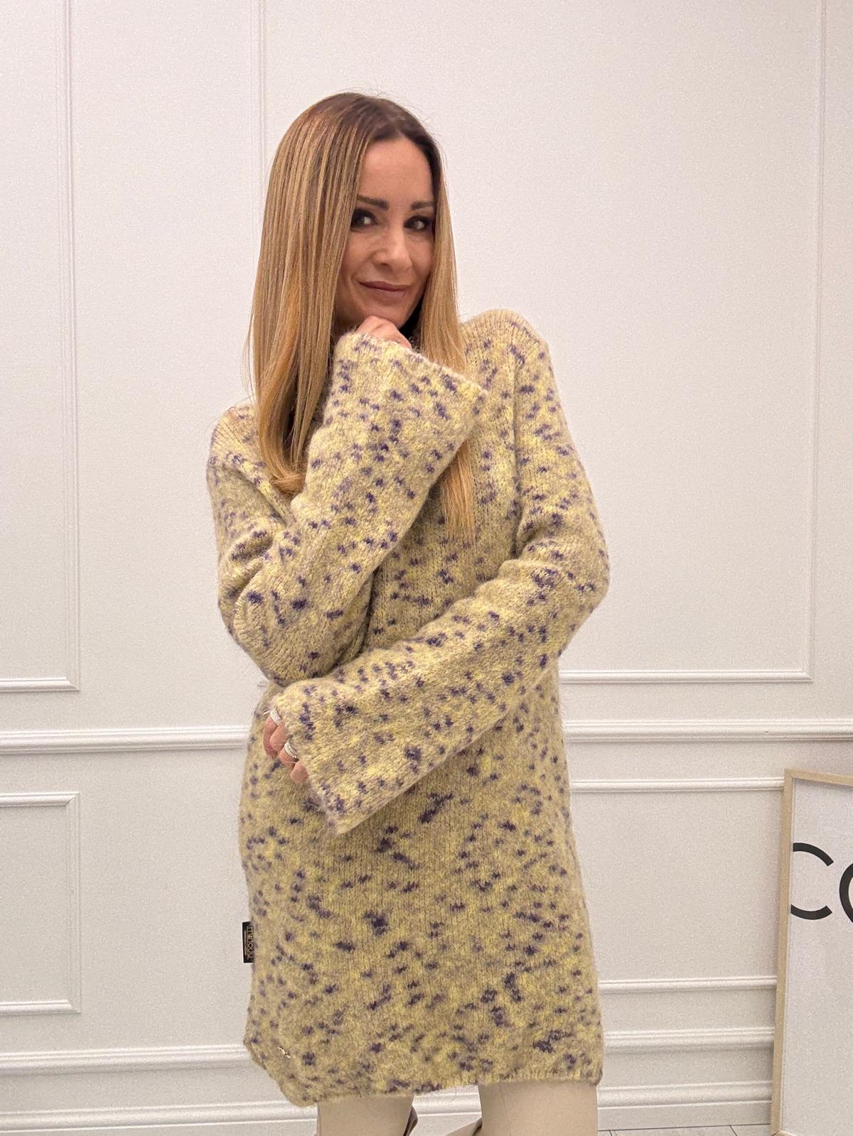 Tunika Sweter Minouu Żółty z Lawendą