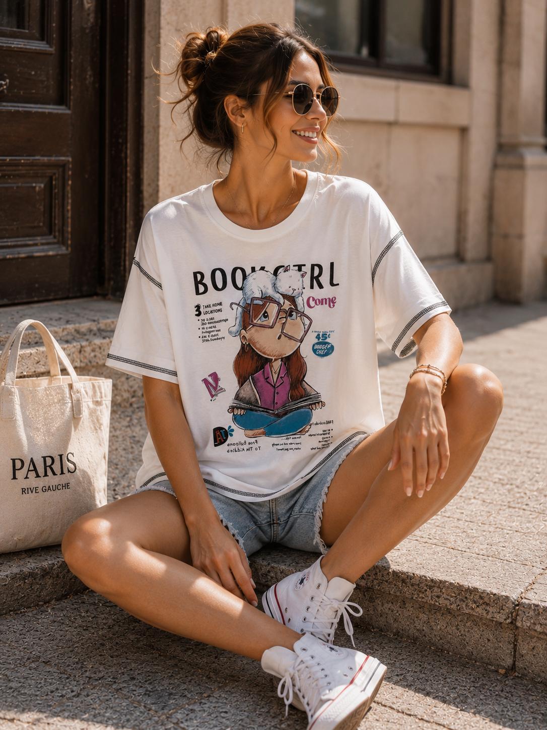 Biała  Bluzka T-shirt z Aplikacją Cringe