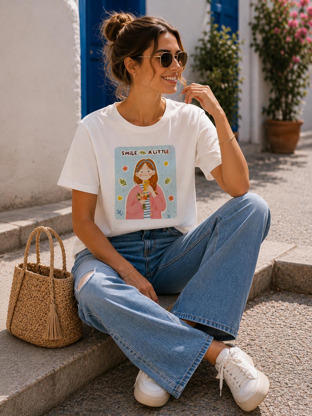 Biała Bluzka T-shirt z Aplikacją