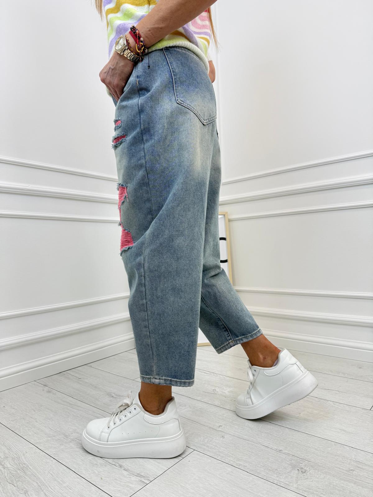 Spodnie Jeans z Różowymi Przetarciami