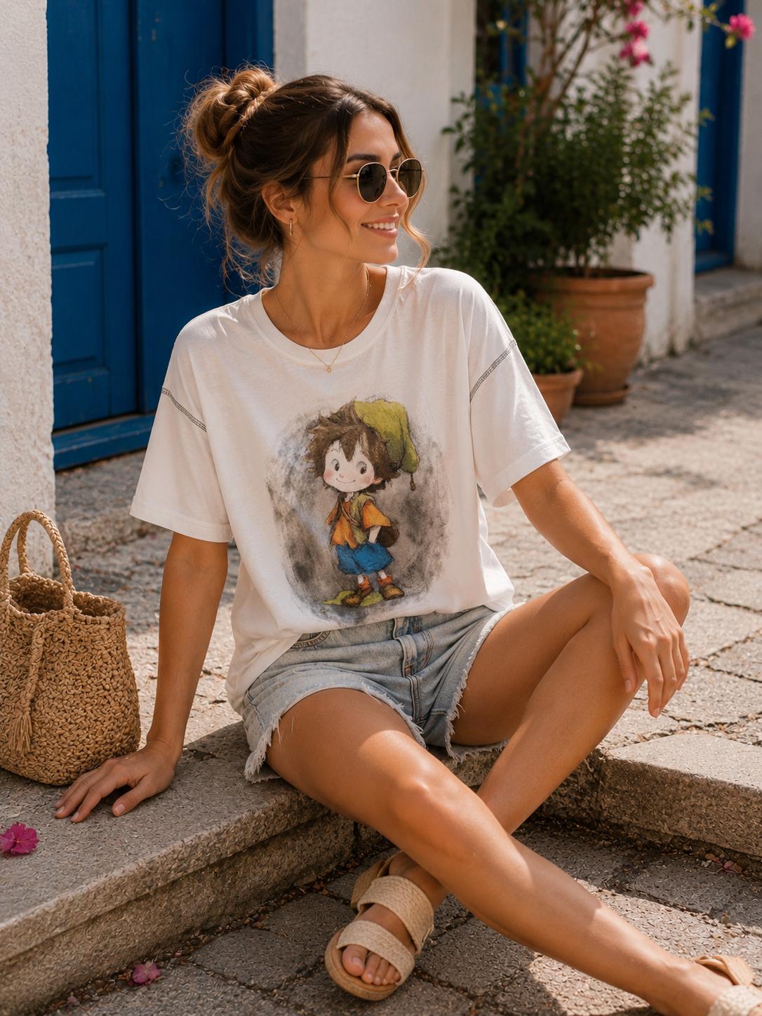 Biała Bluzka T-shirt z Aplikacją Fairy Tale