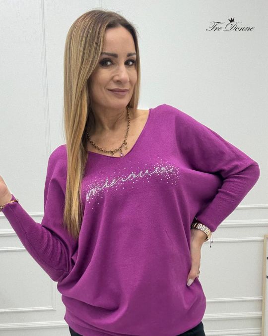 Bluzka Sweter Flora Minouu z Diamentowym Logo Magenta