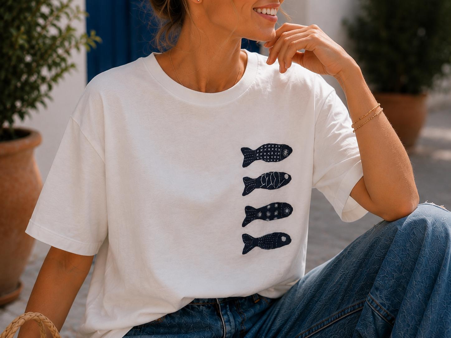 Biała Bluzka T-shirt Fishes