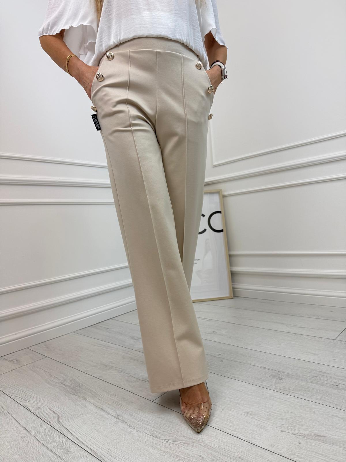 Beżowe Szerokie Spodnie Minouu 8 Guzików