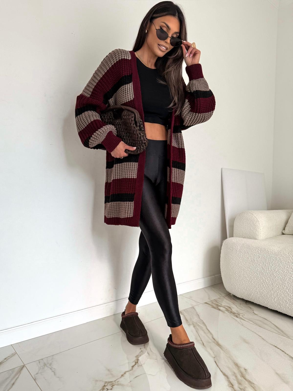 Sweter Kardigan Paski Bordo BOCCA
