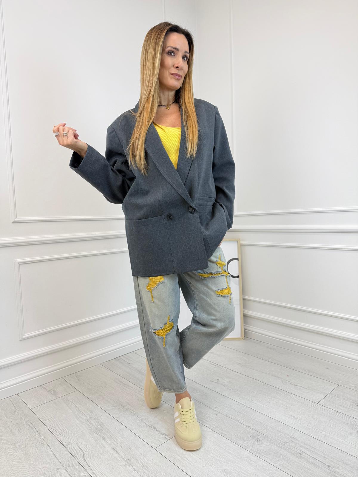 Szara Elegancka Damska Marynarka 