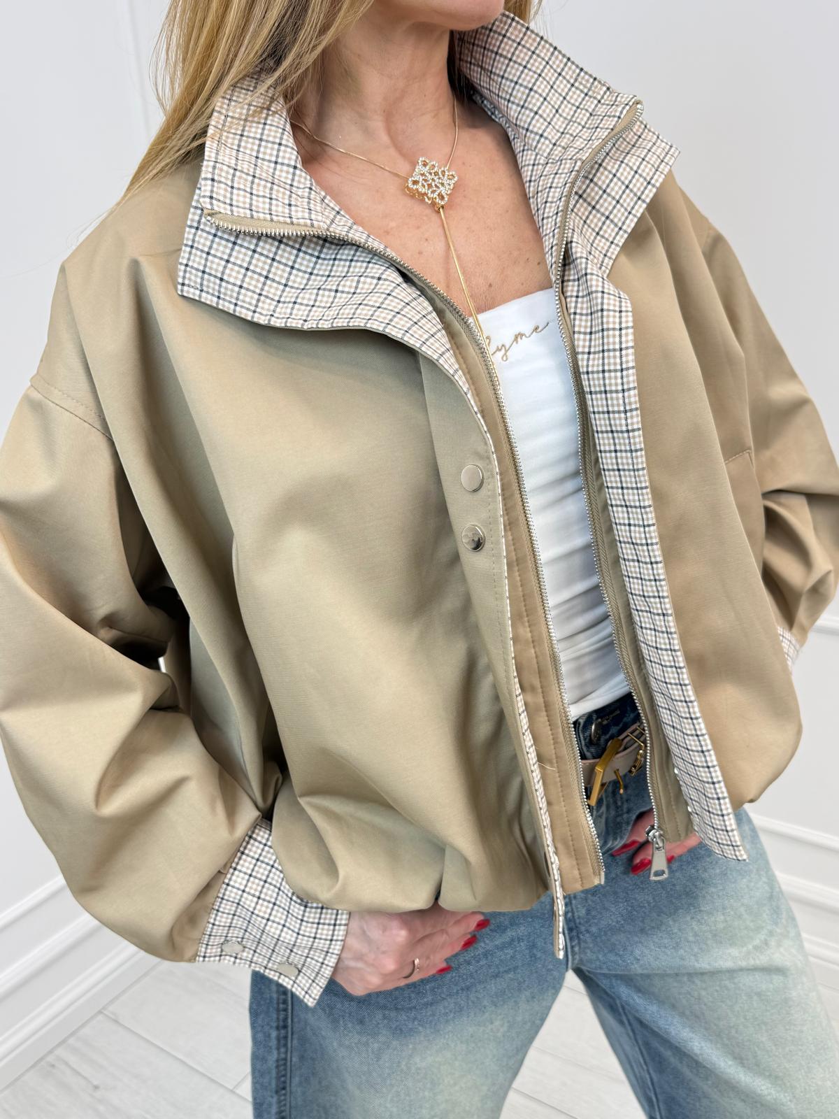 Beżowa Kurtka z Kratką De Royal