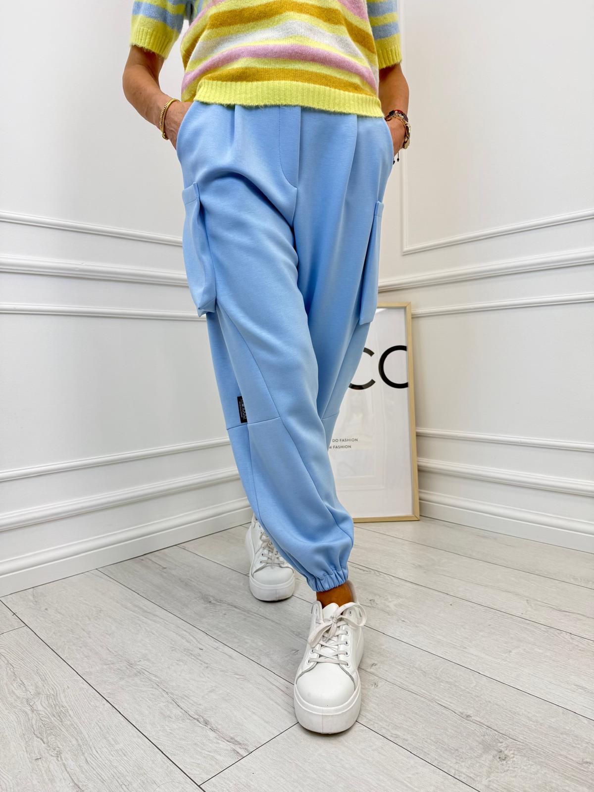 Błękitne Spodnie Minouu Jogger z Kieszeniami