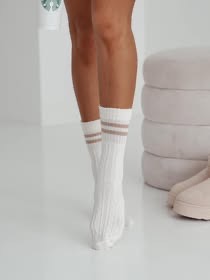 Skarpetki damskie Warkocz Ecru z paskami