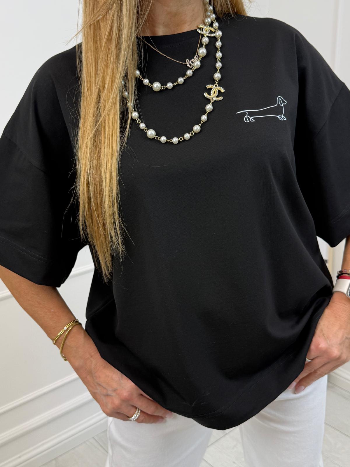 Czarna Bluzka T-shirt Jamnik