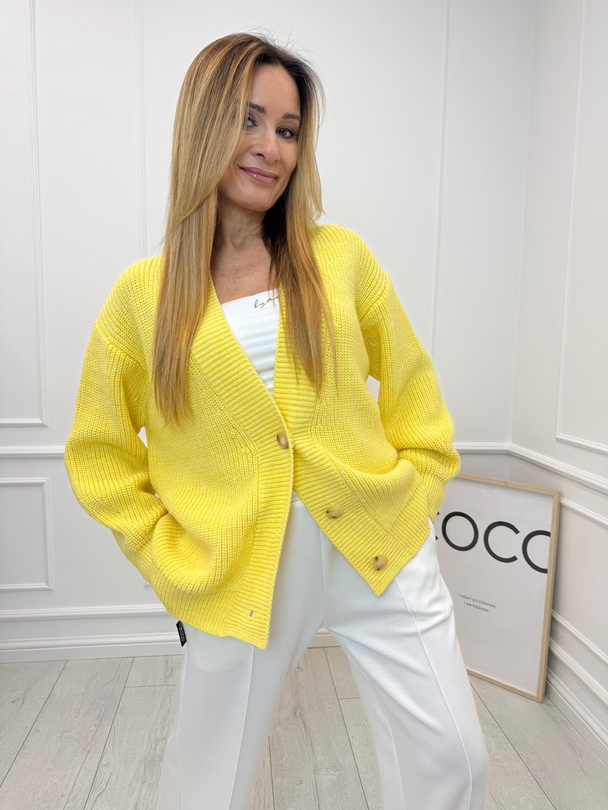 Żółty Sweter Kardigan LUMINA