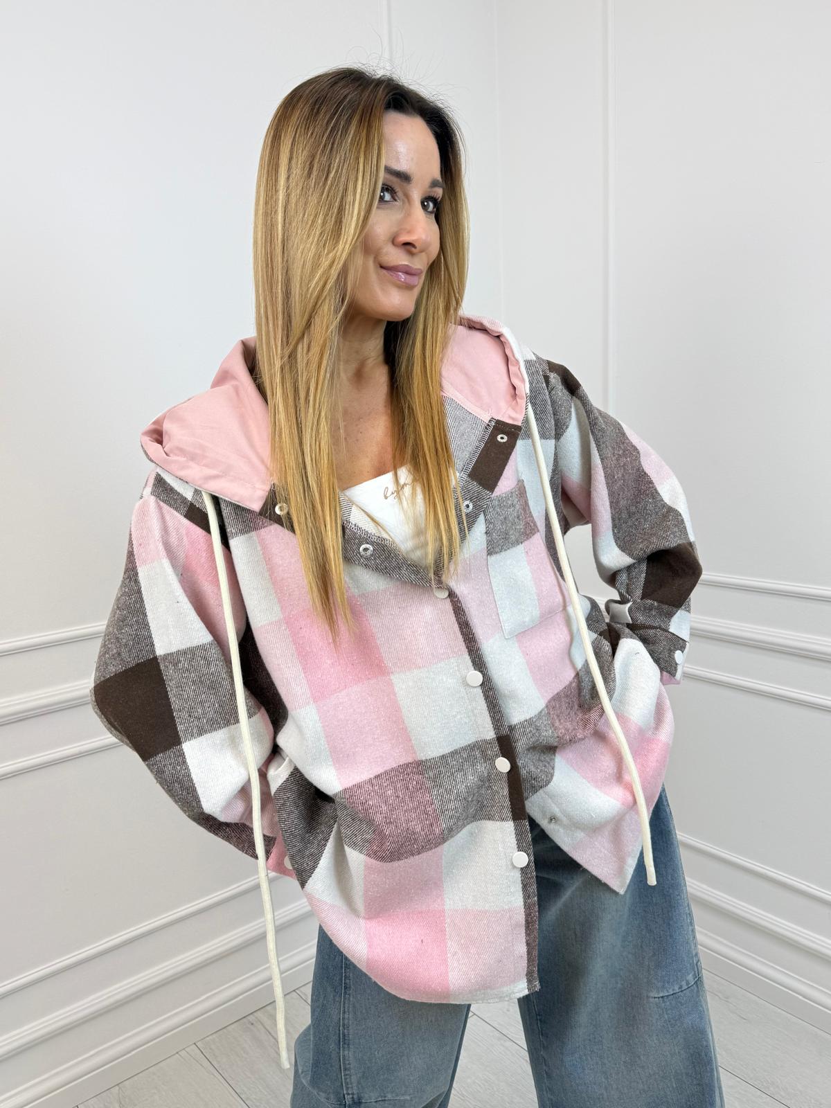  Różowa Bluza JOY w Czekoladową Kratę 