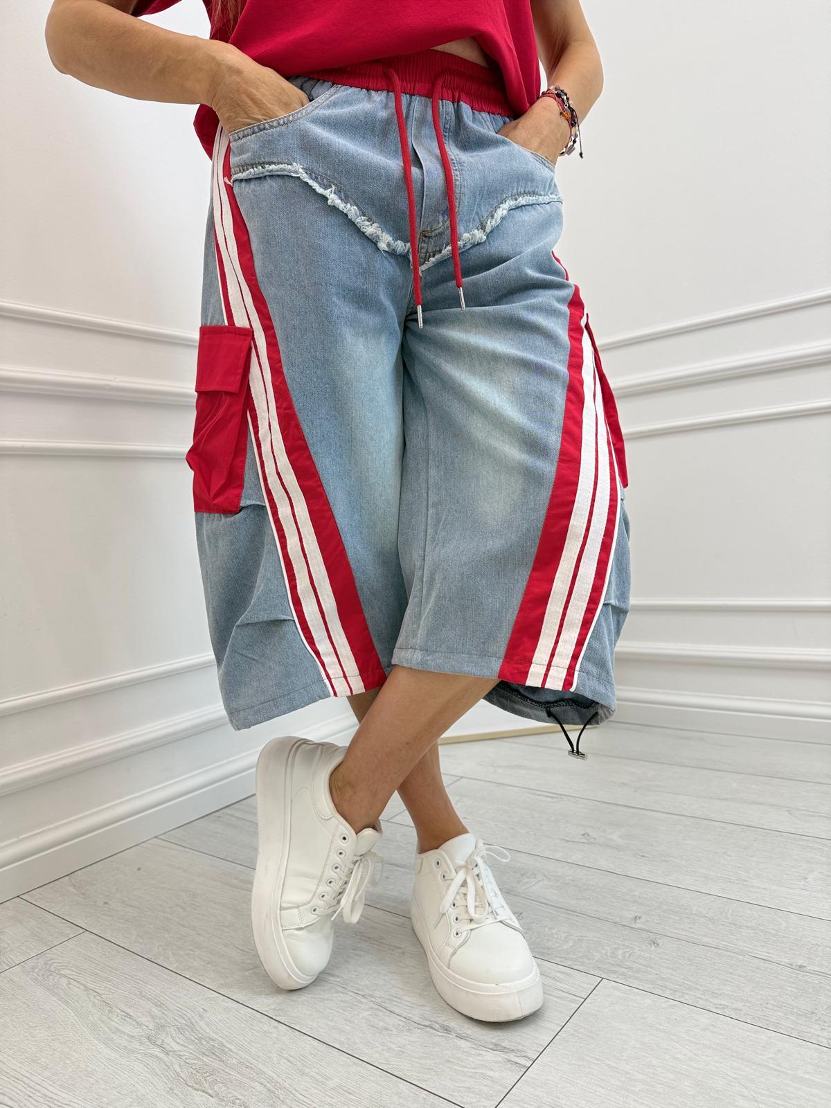 Spodnie 7/8 Jeans Czerwony Lampas ZZJIA