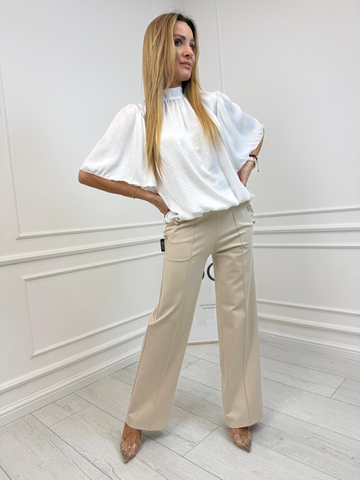 Beżowe Szerokie Spodnie Minouu 8 Guzików