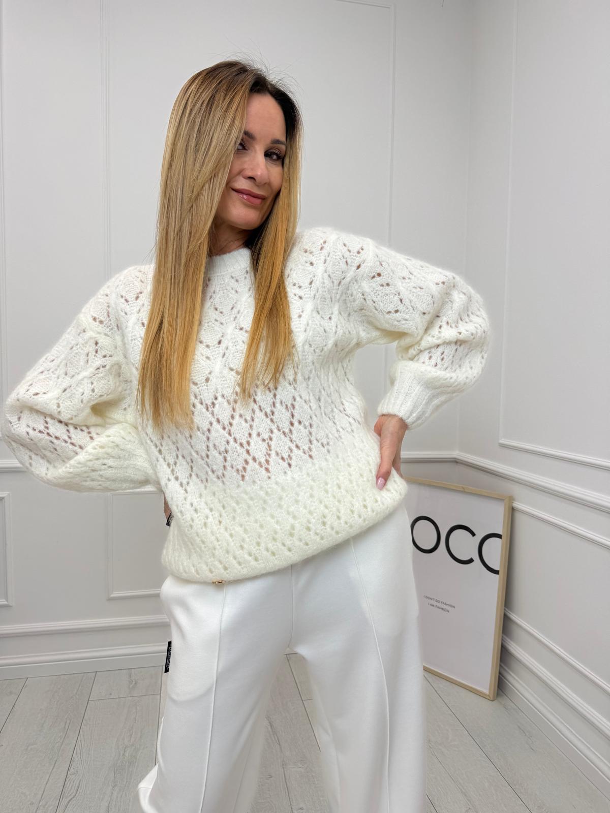 Ażurowy Sweter Minouu Kid Moher Kokos