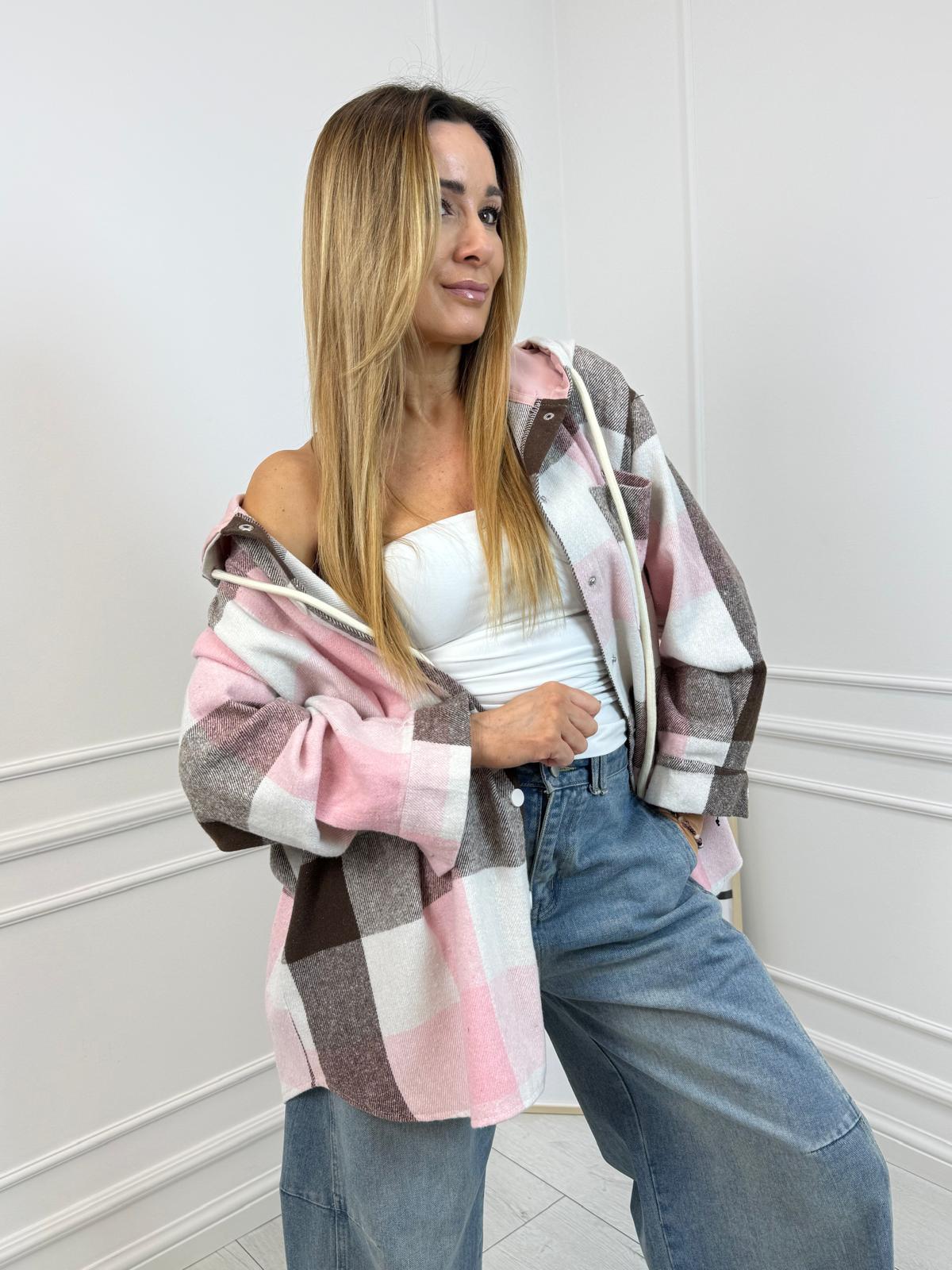  Różowa Bluza JOY w Czekoladową Kratę 