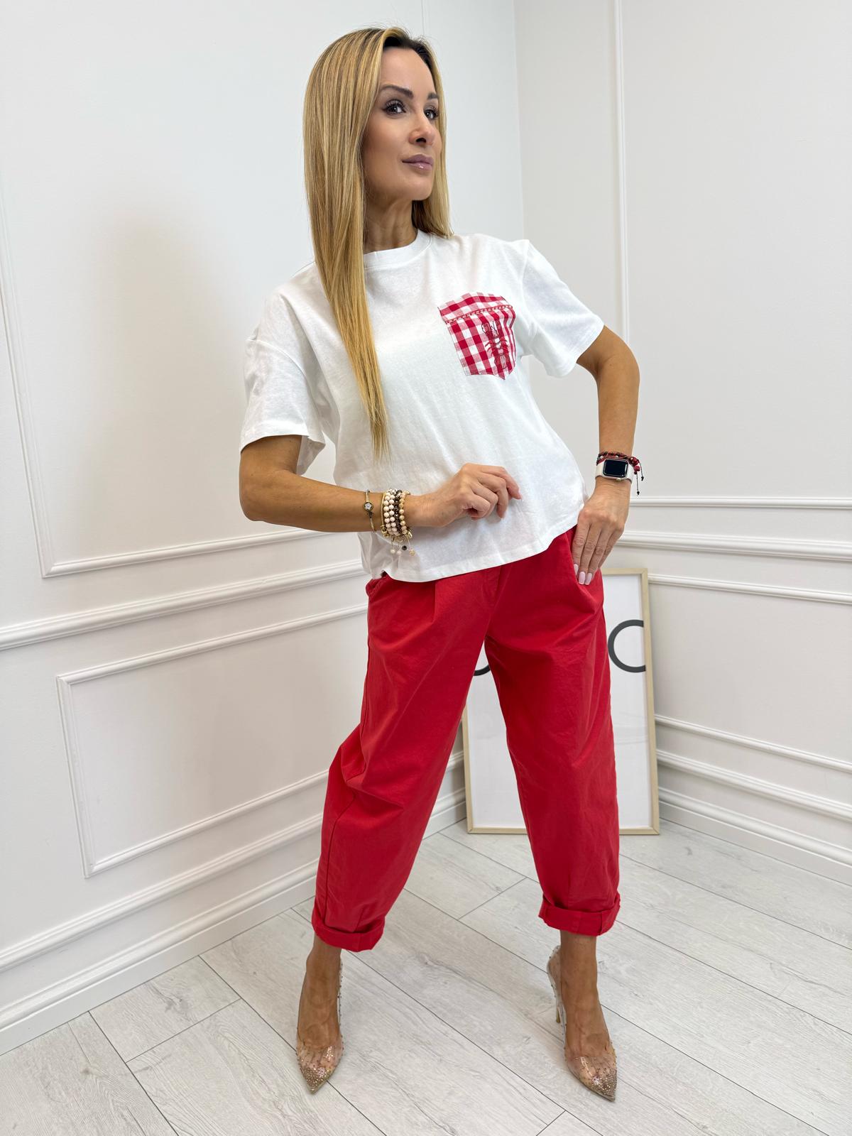 T-shirt z Kieszonką w Kratkę