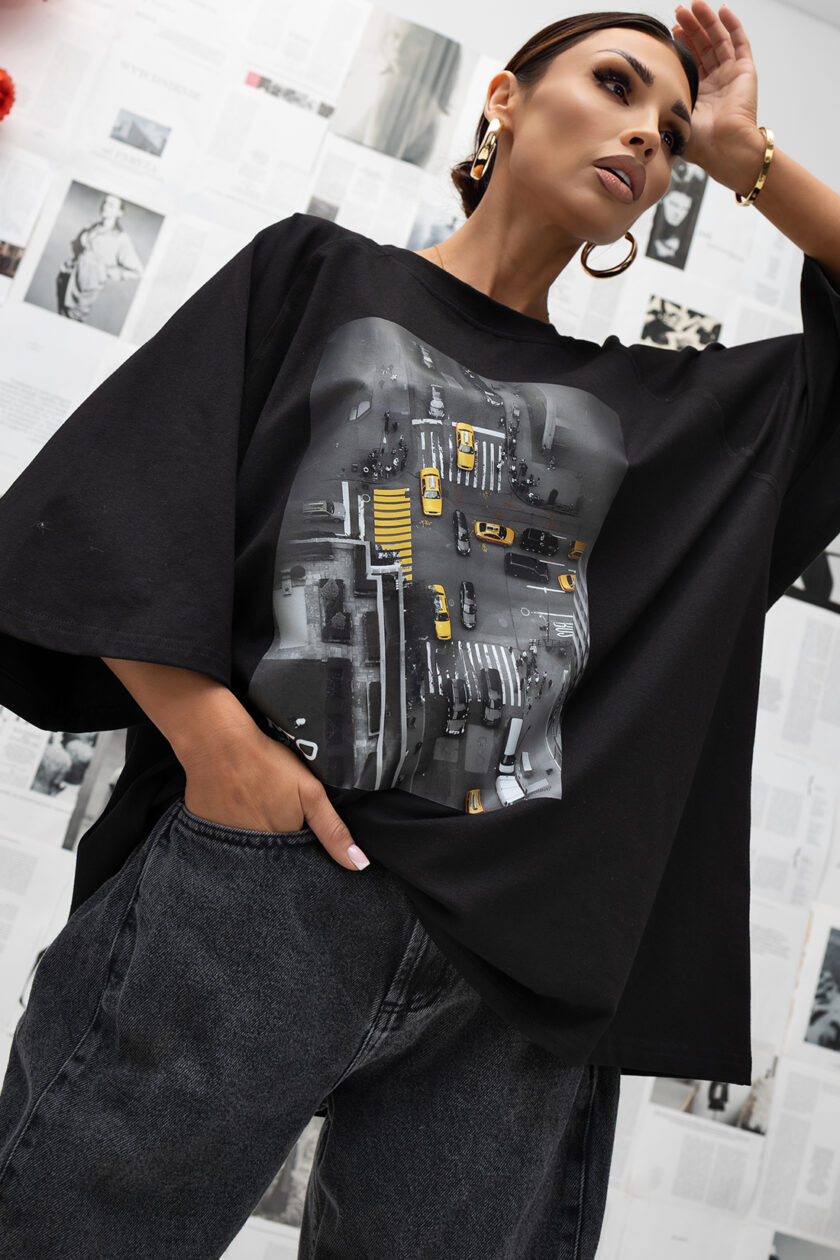 Damski t-shirt Oversize Crossroads (czarny) Miss City Official 