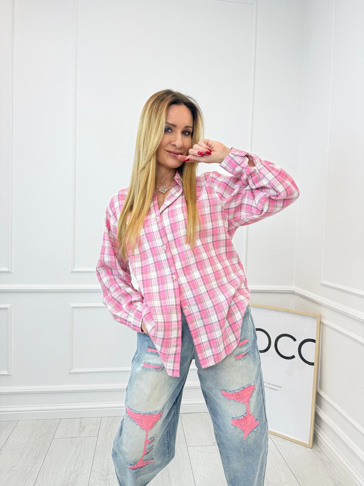 Różowa Koszula w Kratkę 