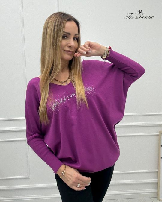 Bluzka Sweter Flora Minouu z Diamentowym Logo Magenta
