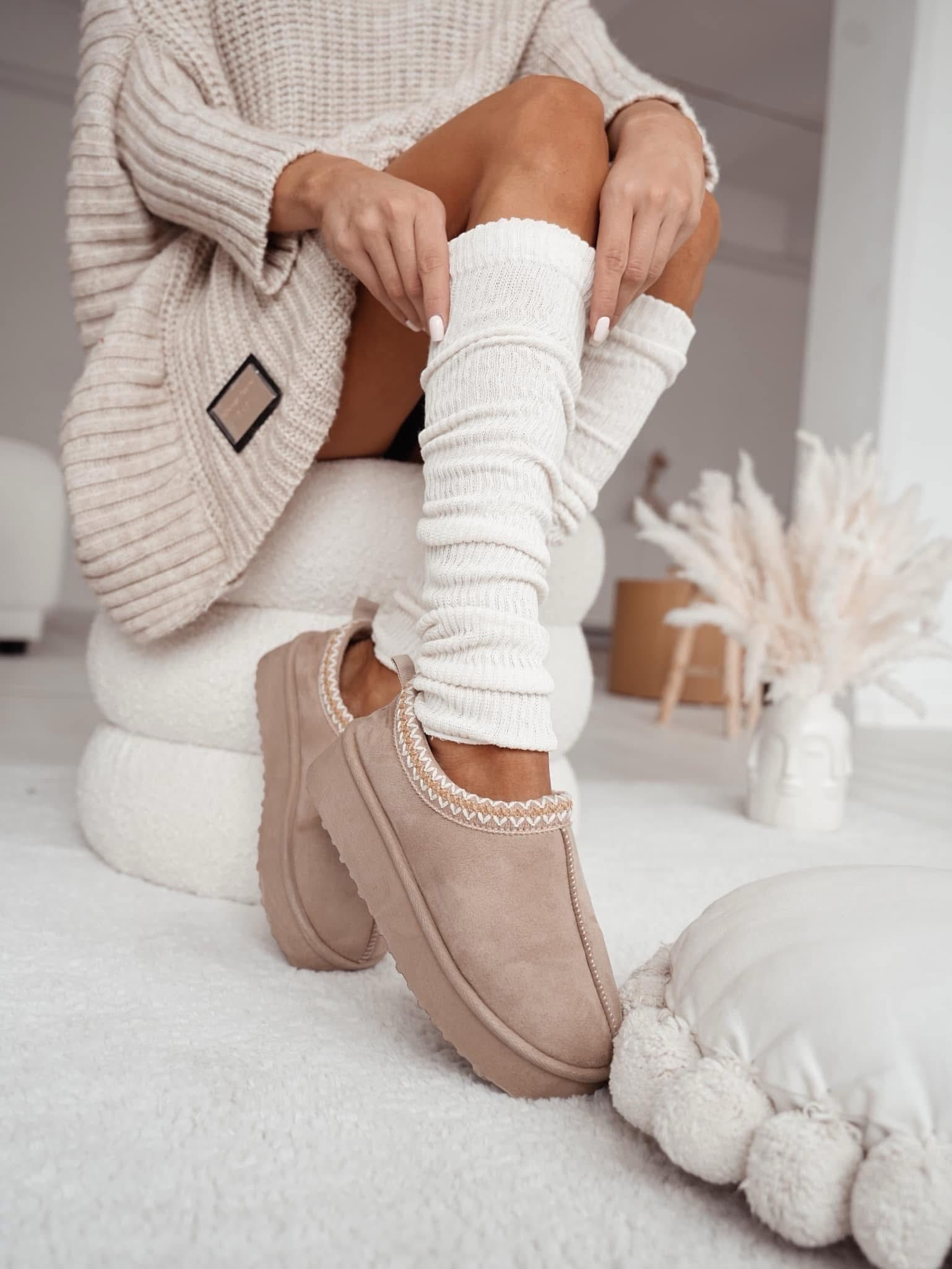 Getry Ocieplacze Milena Bawełniane Ecru w Prążek