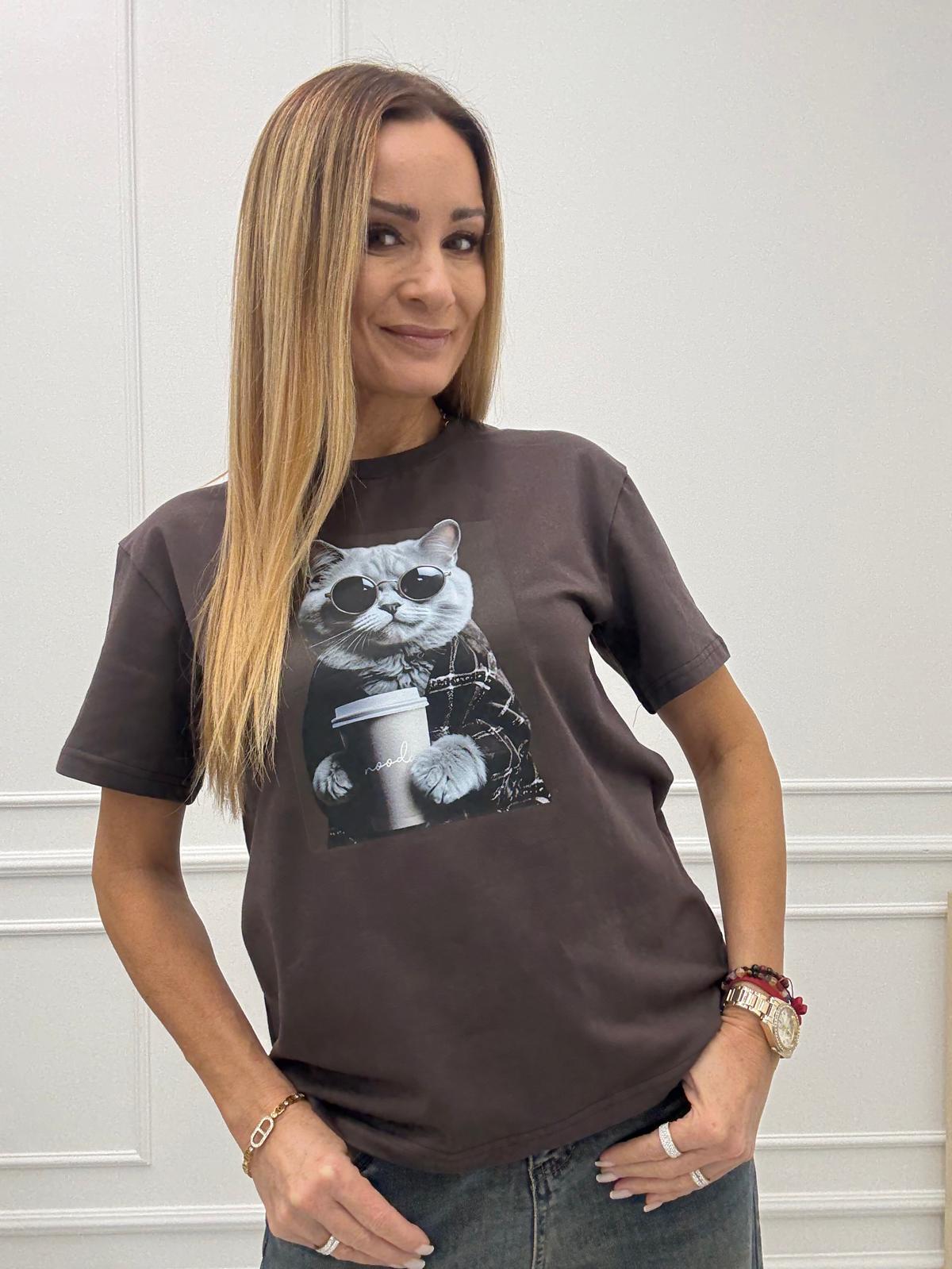 Czekoladowa Bluzka T-shirt Nooda Model Crazy Cat
