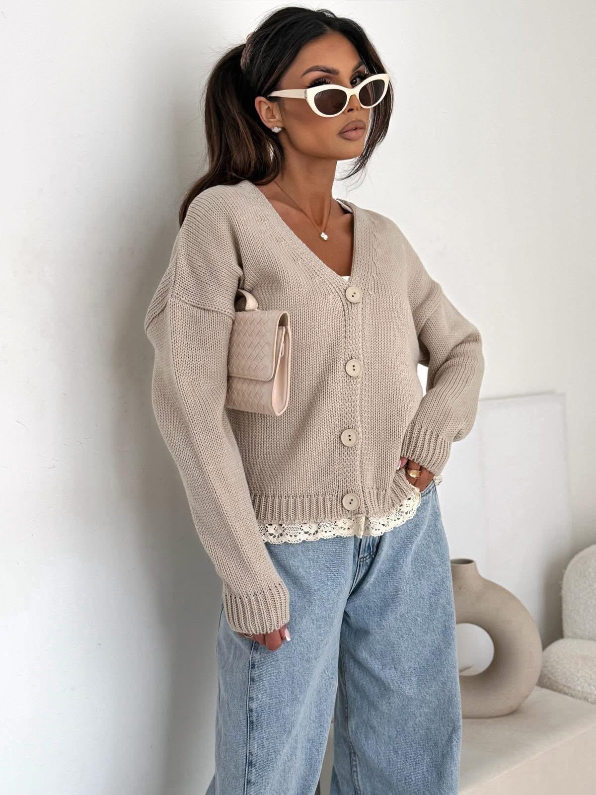  Sweter Bocca z Koronką Beżowy