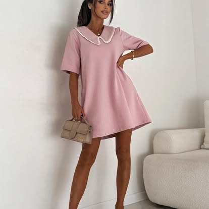  Sukienka z Kołnierzykiem BOCCA Kolor Pudrowa 