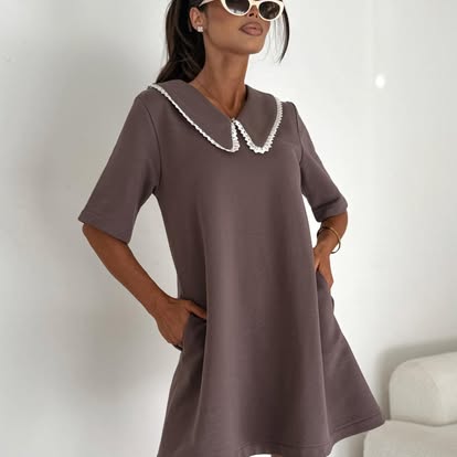  Sukienka z Kołnierzykiem BOCCA Kolor Cappuccino