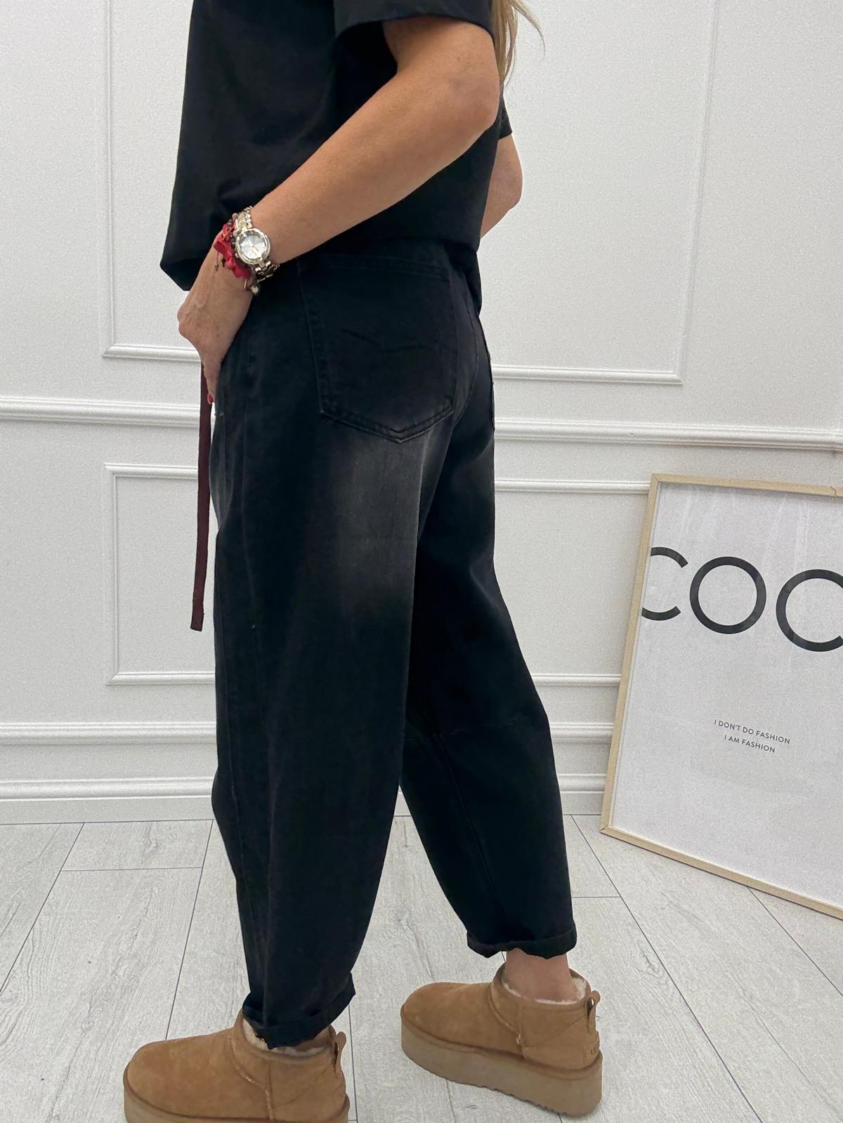 Czarne Spodnie Jeans Baloon Antyczny Jeans