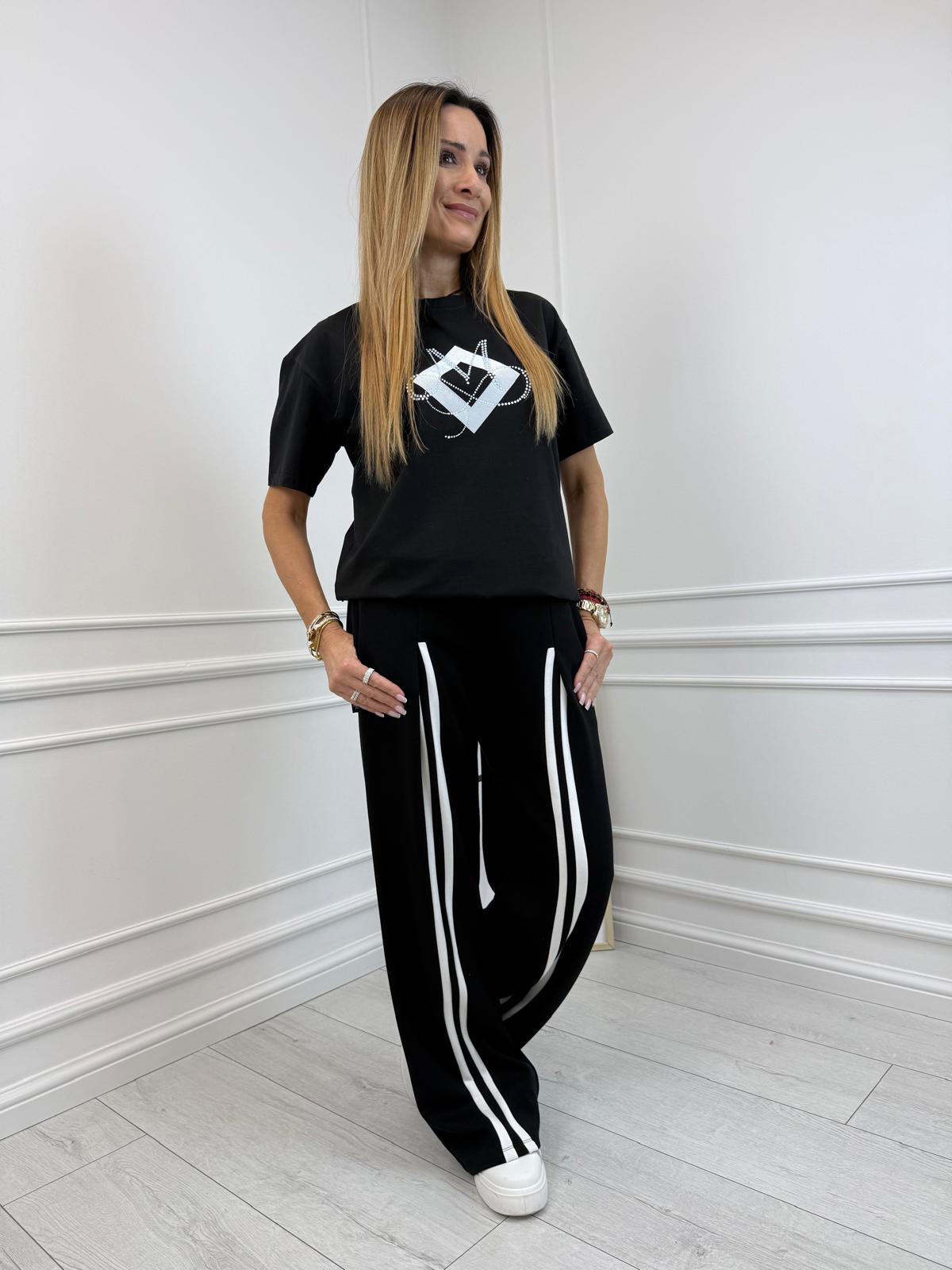 Minouu Spodnie z Lampasem Czarne