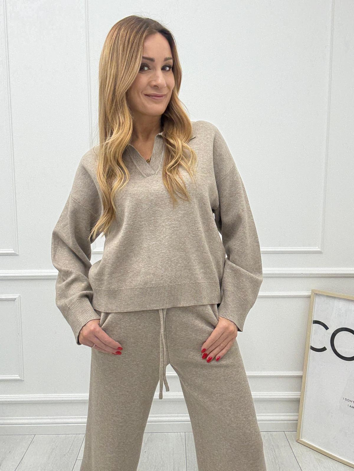 Elegancki Komplet Dresowy Beżowy Melanż