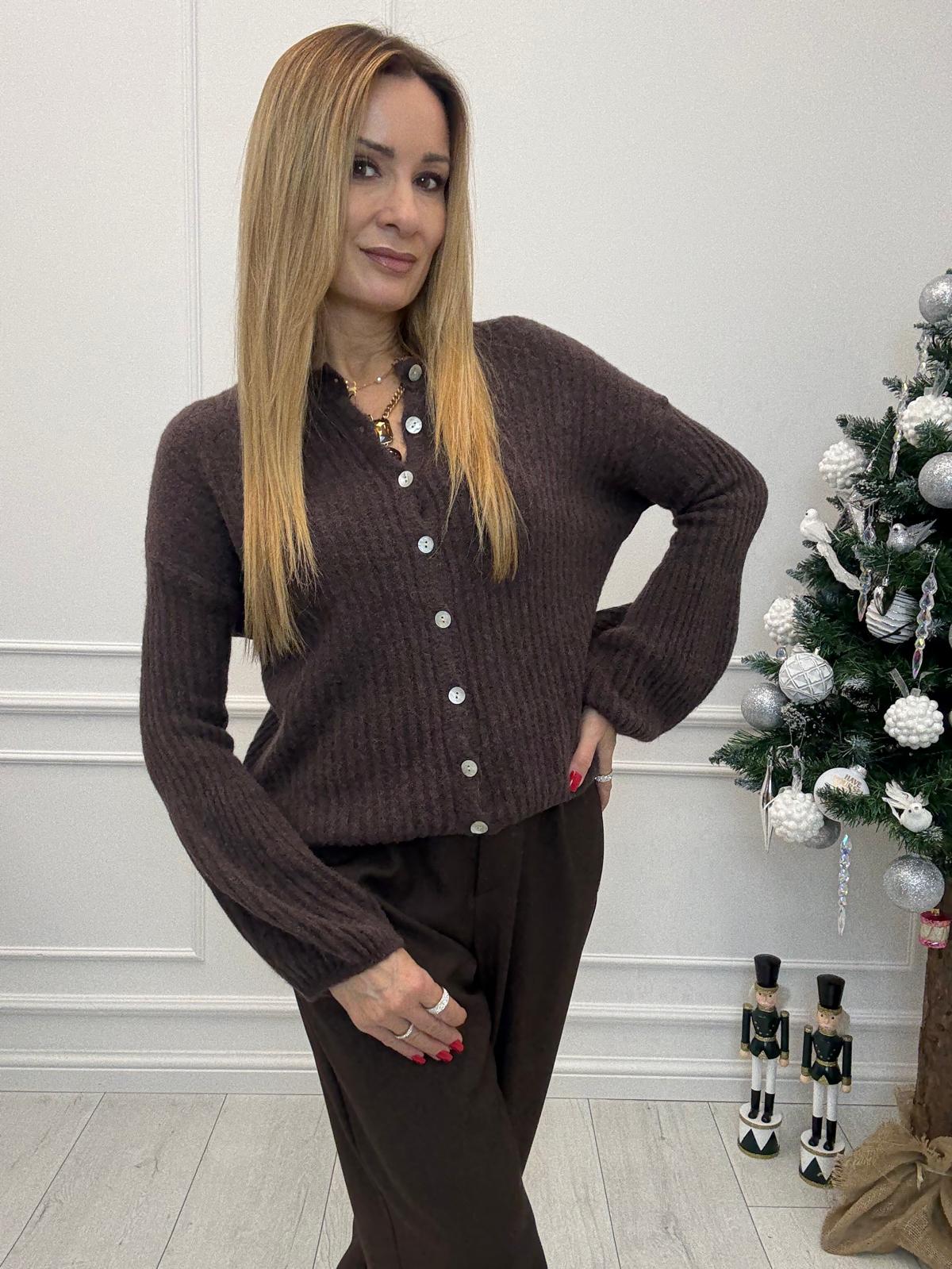 Sweter Rozpinany na Guziki Baby Alpaka Czekolada