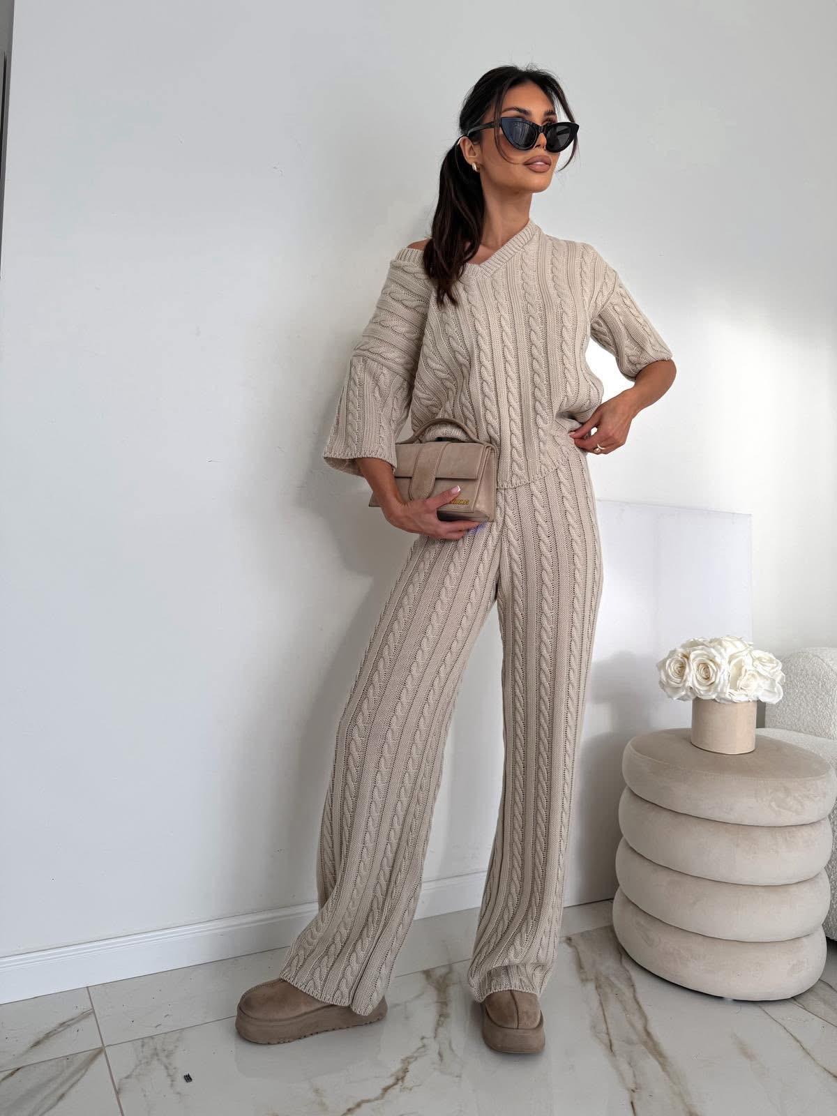 Beż Elegancki Komplet Bocca Warkocz