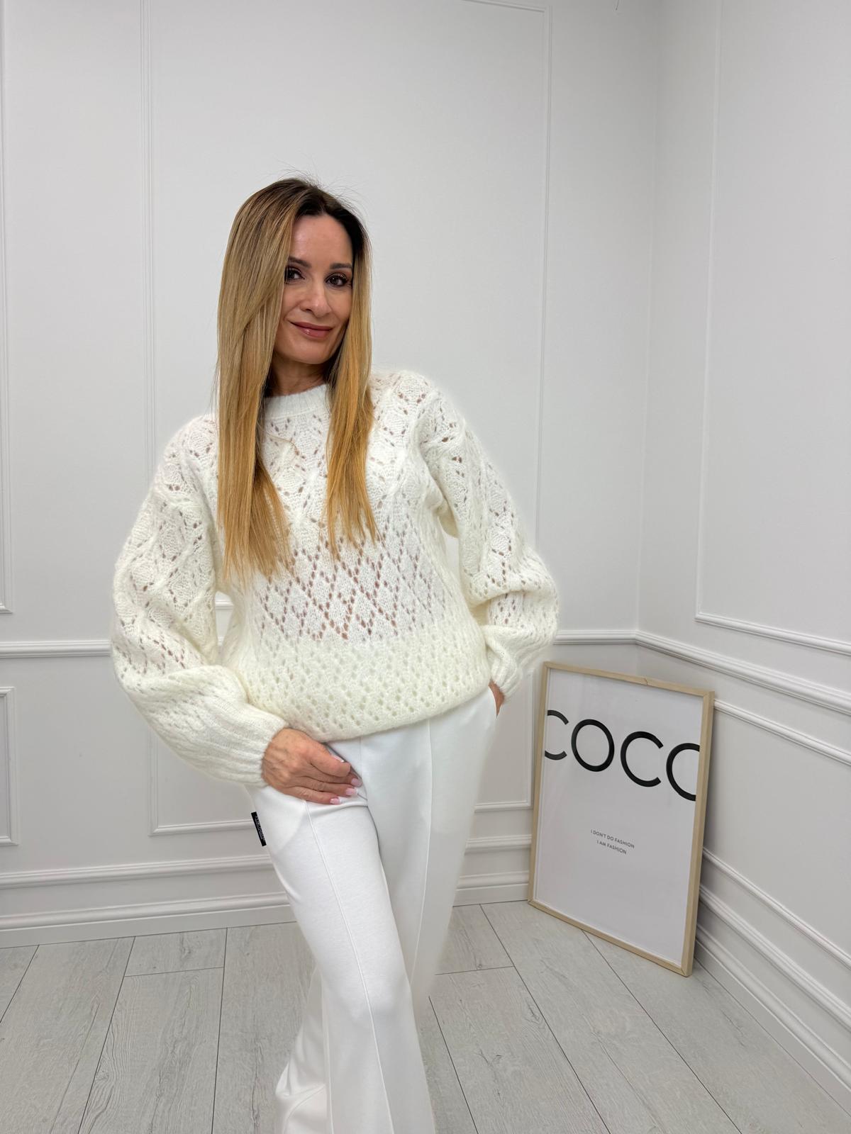 Ażurowy Sweter Minouu Kid Moher Kokos