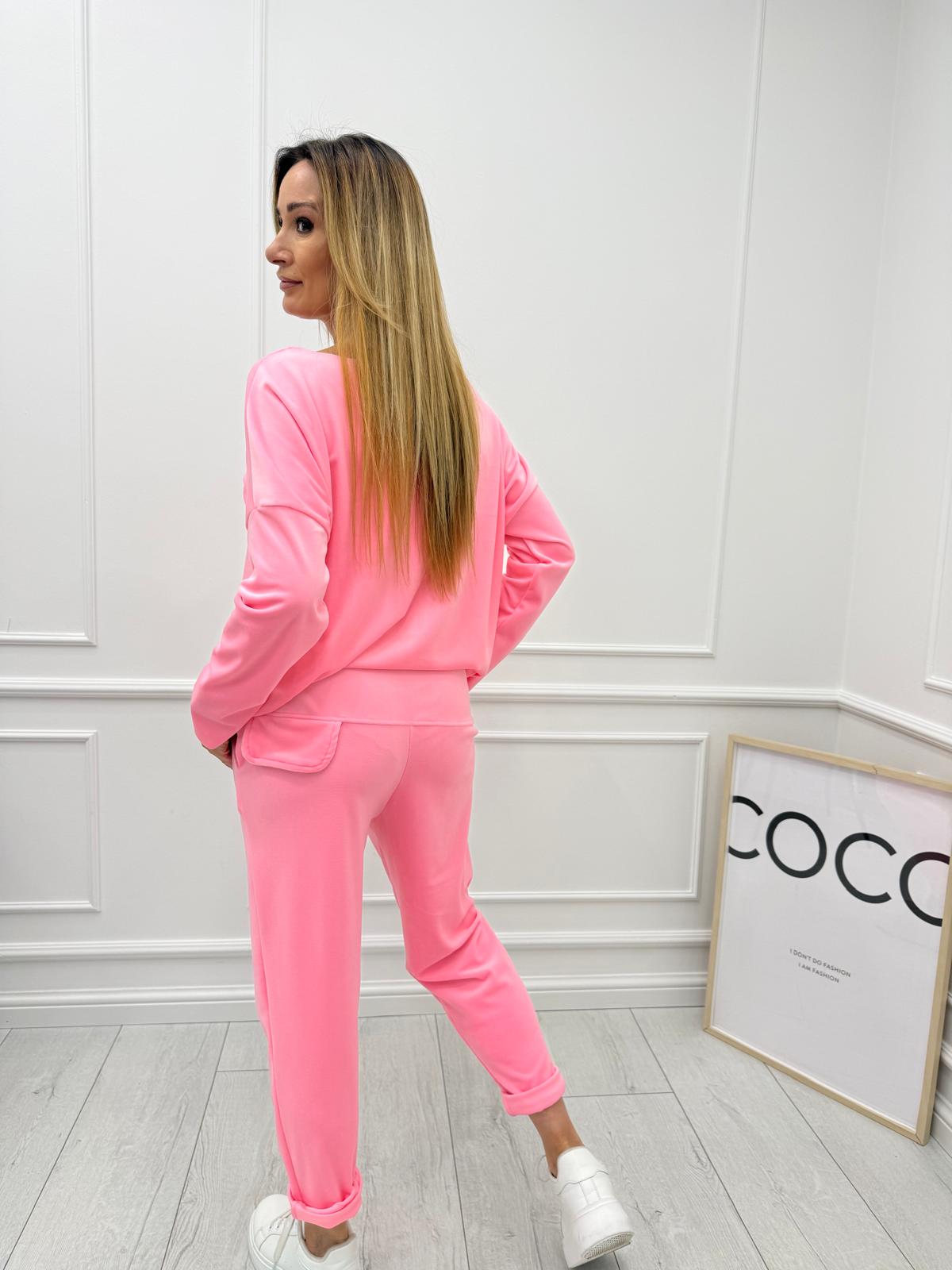 Różowy Welurowy Komplet Dresowy Minouu Spodnie Patka & Bluzka Agnes 