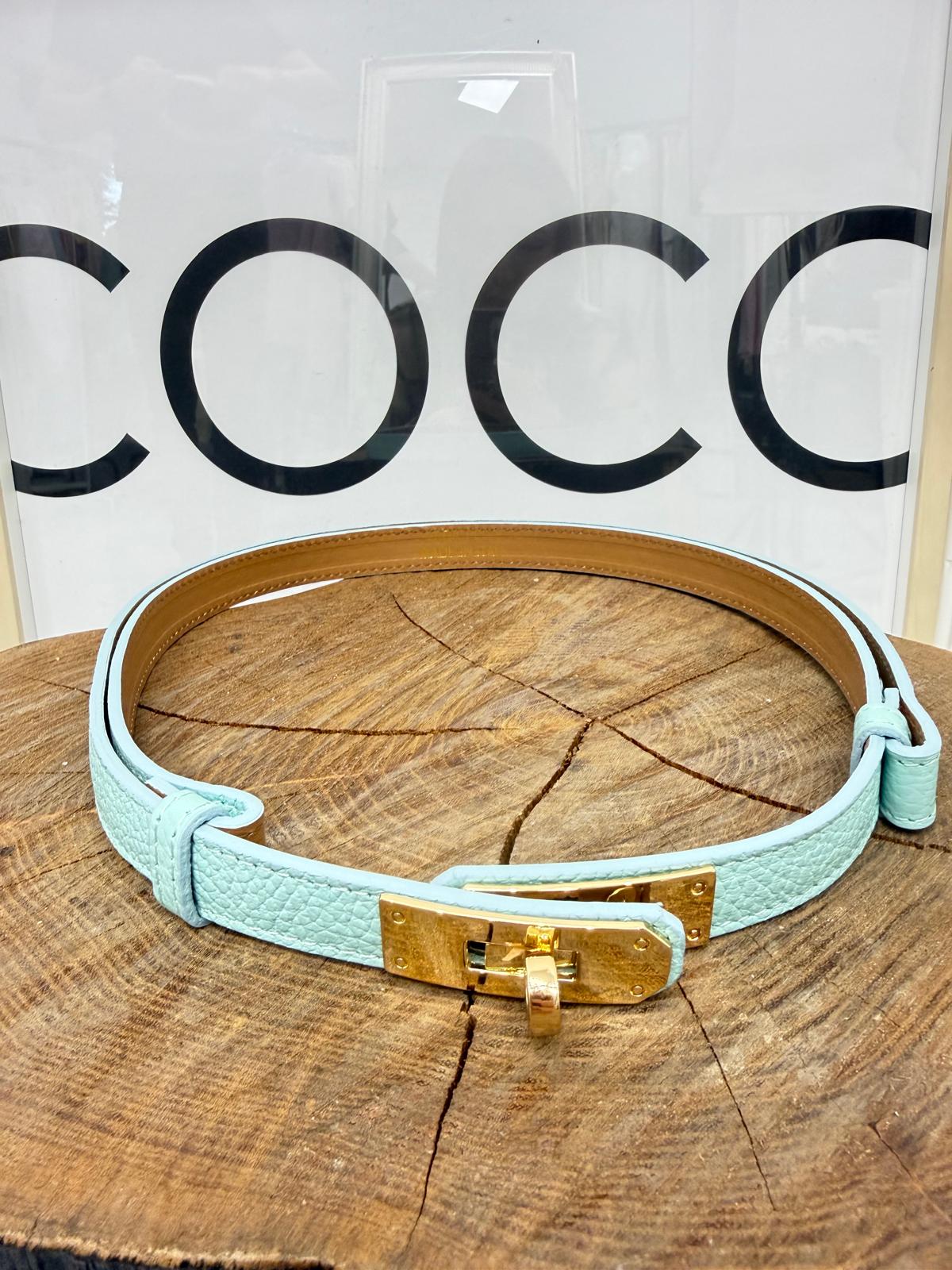 Pasek ala' Hermes Skóra Naturalna Kolor Szałwia