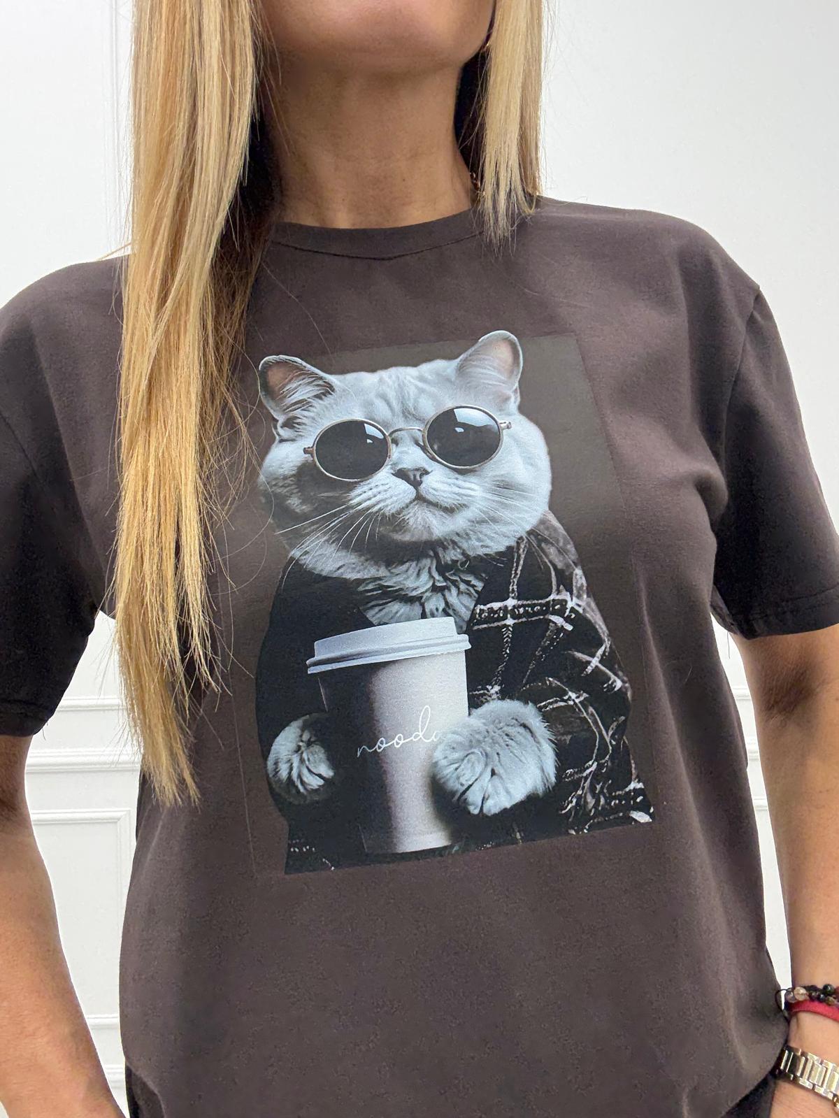 Czekoladowa Bluzka T-shirt Nooda Model Crazy Cat