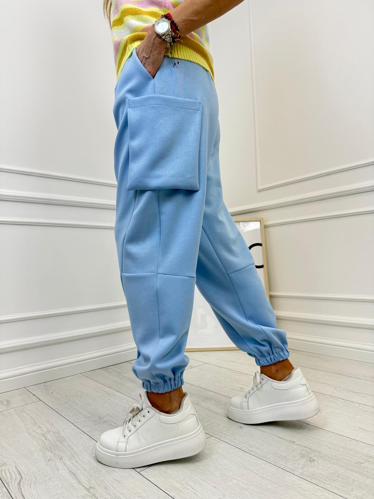 Błękitne Spodnie Minouu Jogger z Kieszeniami