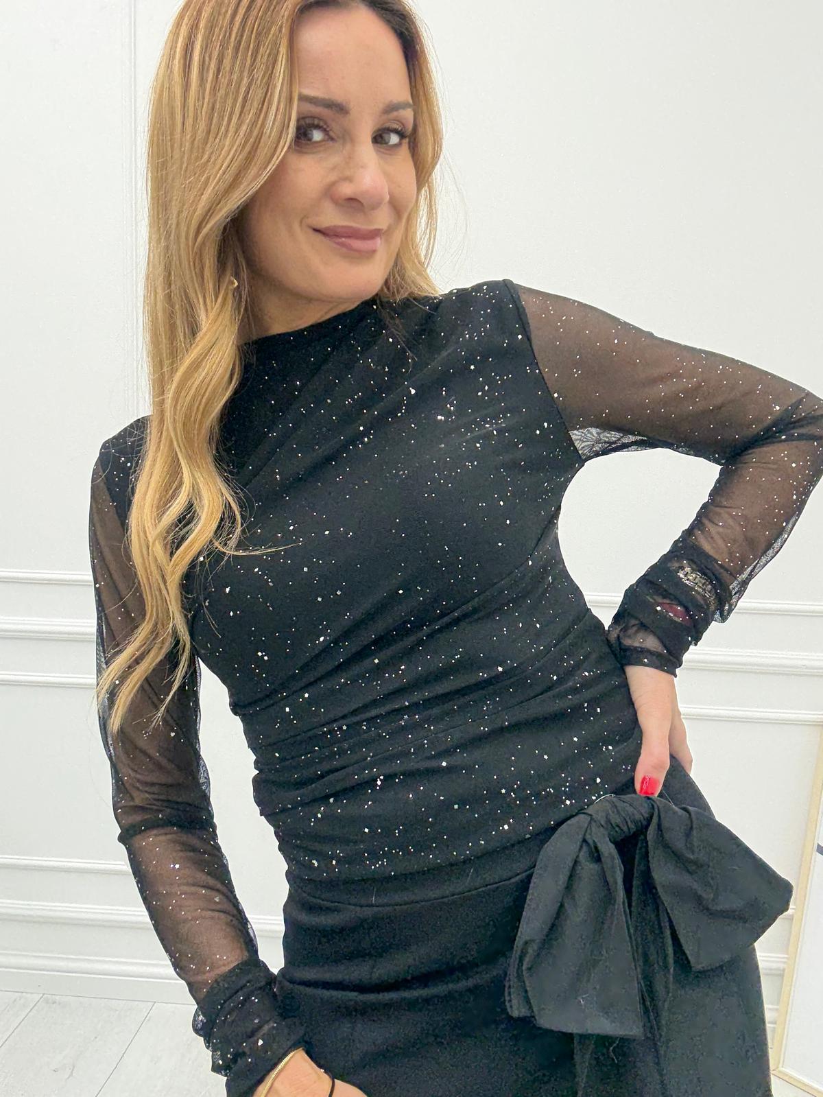 Czarna Bluzka Koronkowa Snow Sparkle