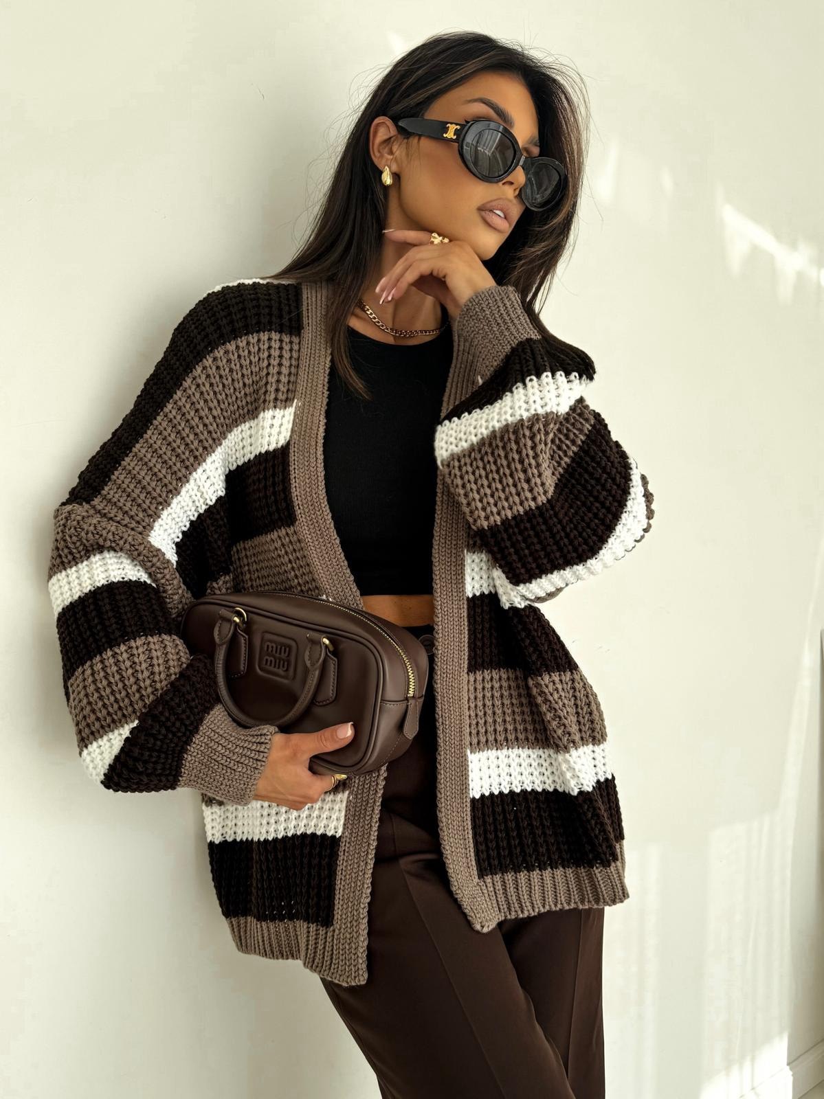 Sweter Kardigan Paski Czekolada  BOCCA