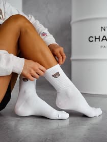 Skarpetki Damskie Białe Niedźwiadek