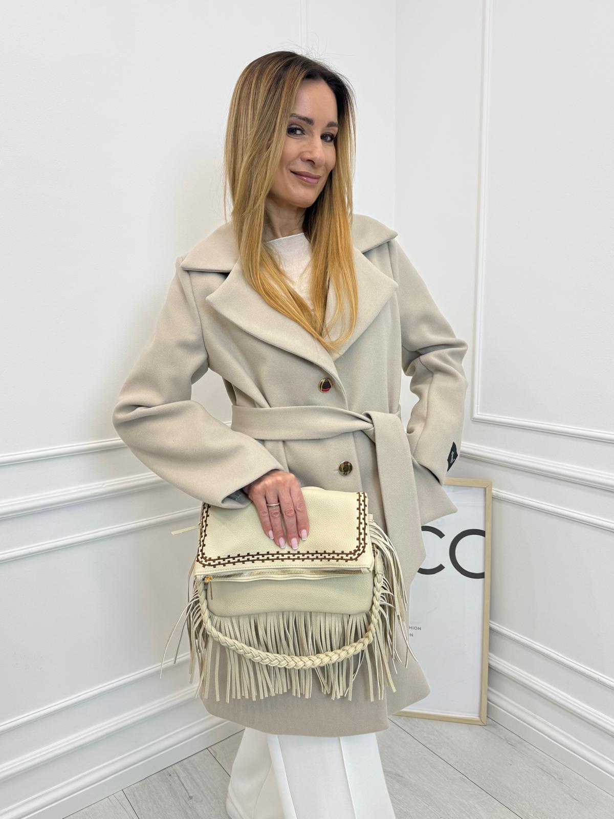 Torebka z Eko Skóry Beżowa z Frędzlami