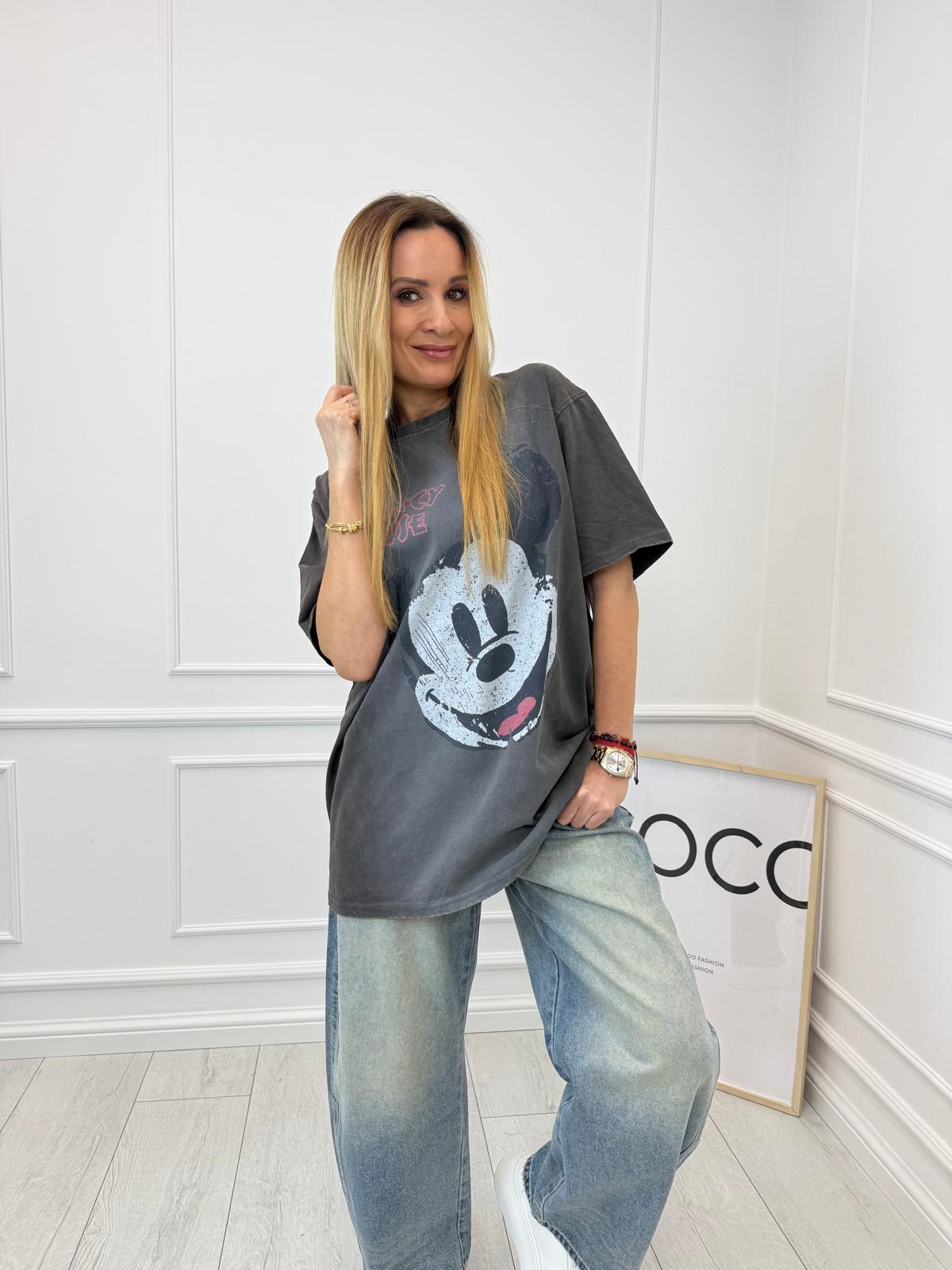 Dekatyzowana Szara Oversizowa Bluzka T-Shirt Mickey