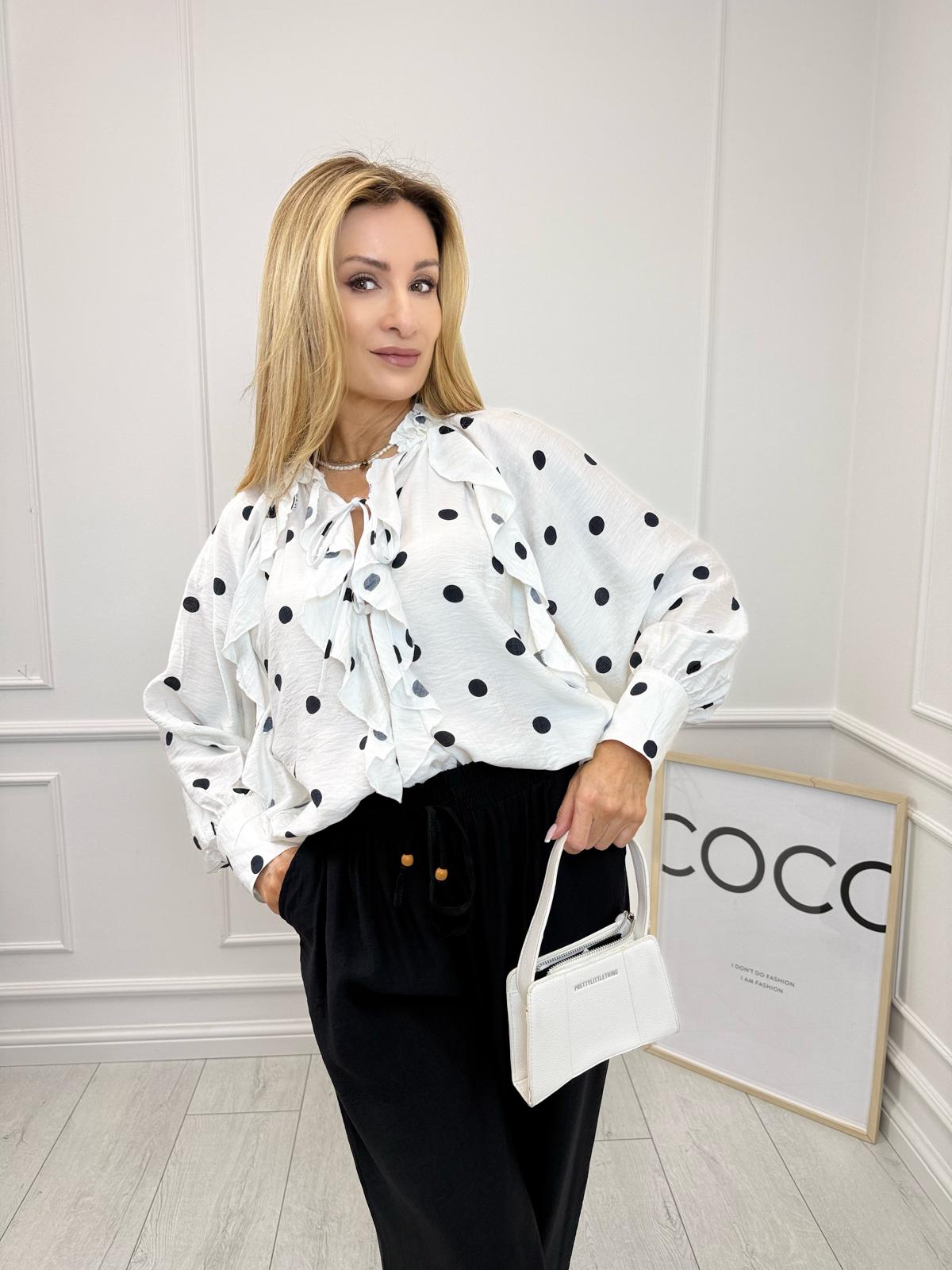 Biała Elegancka Koszula w Groszki