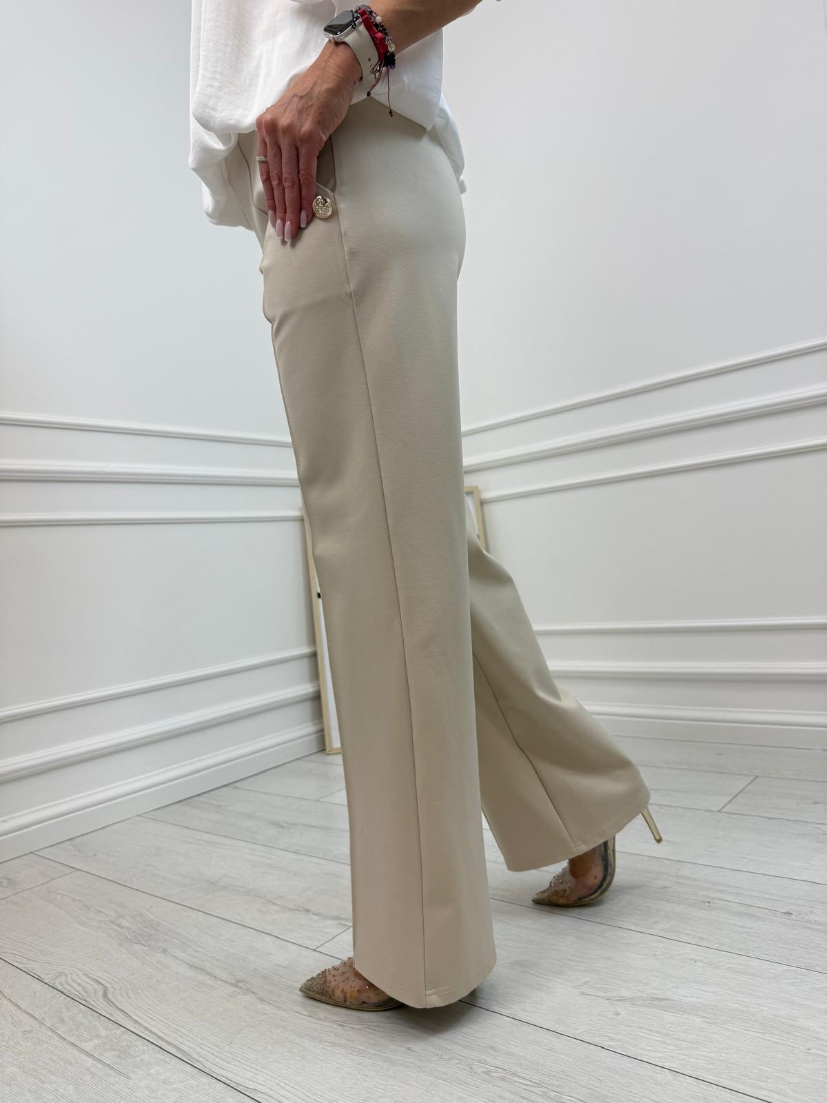 Beżowe Szerokie Spodnie Minouu 8 Guzików