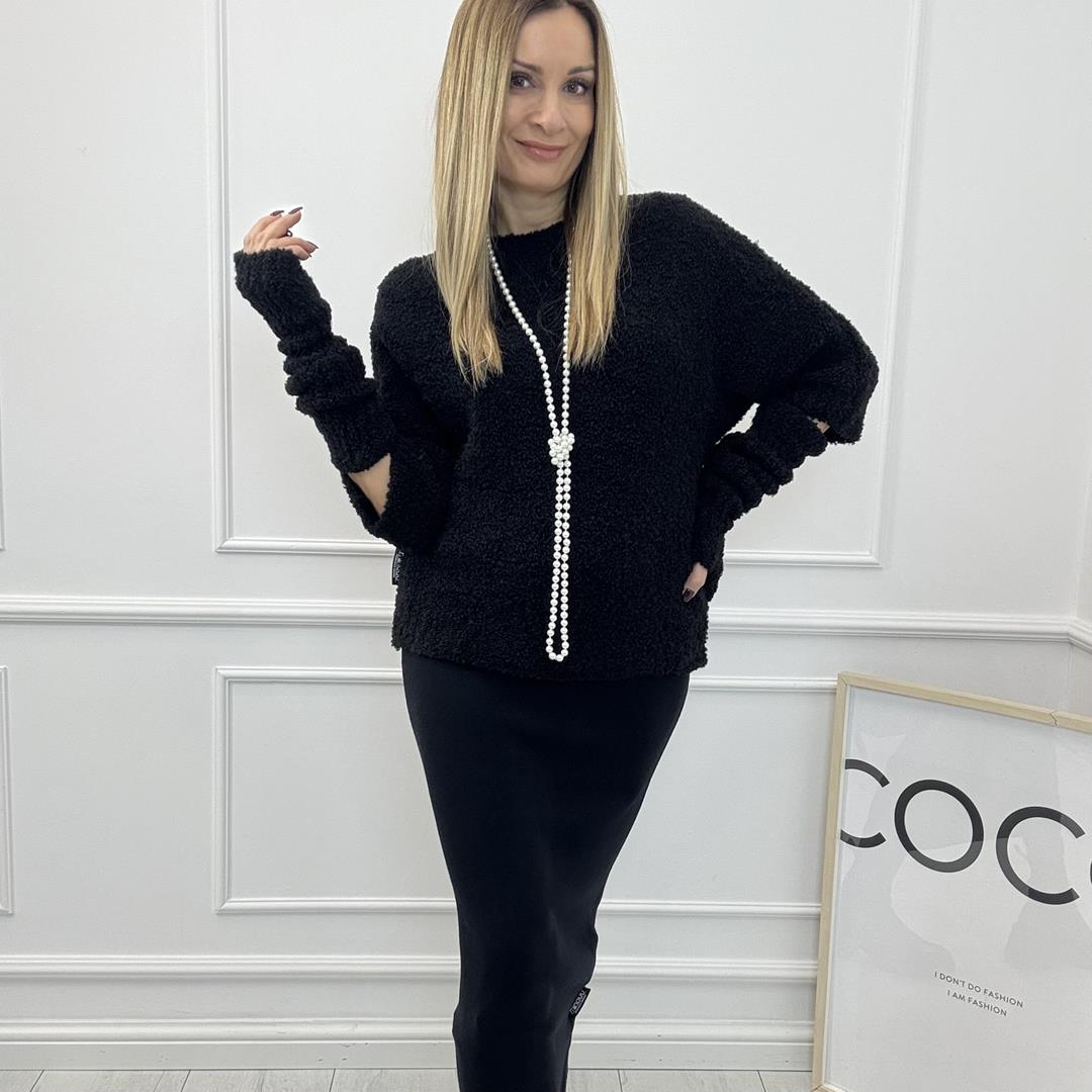 Sweter Boucle Czarny z Rękawiczką Minouu