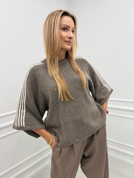 Sweter z Lampasem na Rękawie Fango