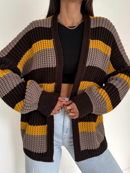 Sweter Kardigan Paski Miodowy BOCCA 