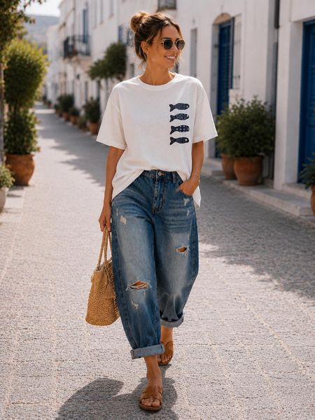 Biała Bluzka T-shirt Fishes